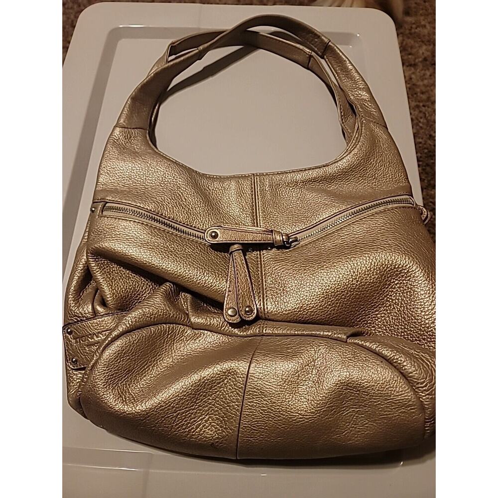 Tignanello Bronze Leather Handbag with Keychain Magnetic and Zipper Closures